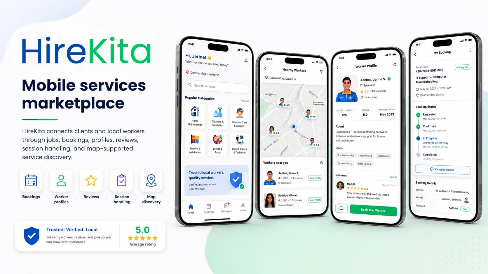 Android app screens for the HireKita gig platform.